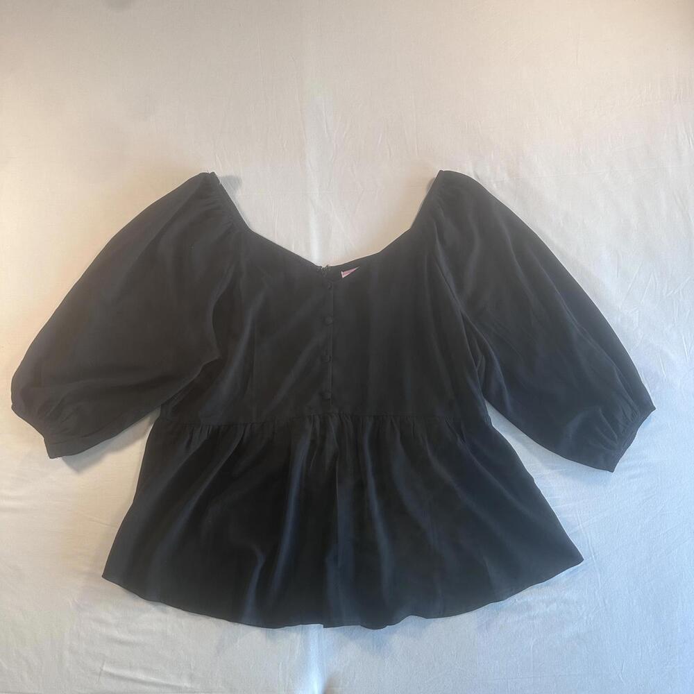 Andree By Unit Women's Black Peplum Style Puff Sleeve Blouse Shirt Size 1X NWOT